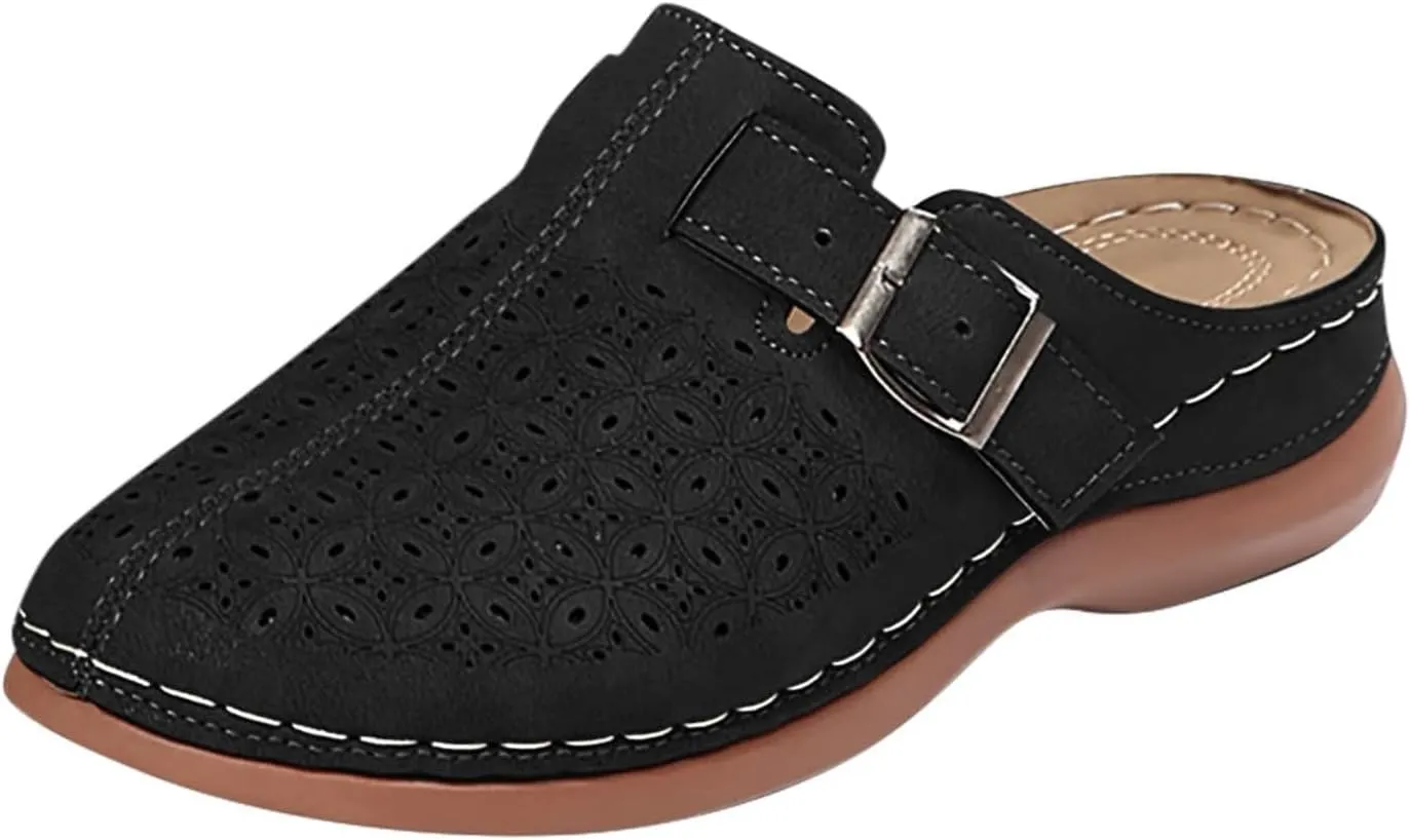 Clogs for Women Mules Slip on Summer Breathable Hollow Out Closed Toe Sandals Casual Lightweight Backless Slide Loafers Comfortable Simple Summer Vacation Flat Shoes