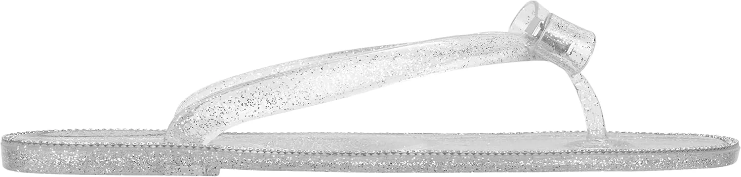 CLOVERLAY Women’s Jelly Sandals Rhinestone Bowtie Flip Flops Beach Slide Flat Sandals