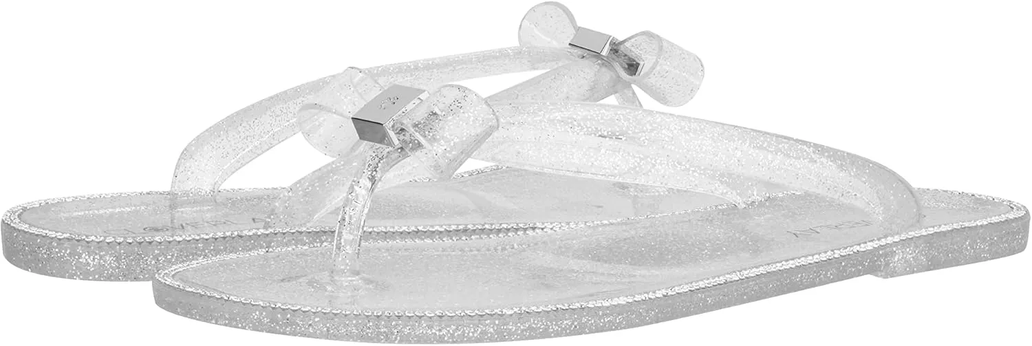 CLOVERLAY Women’s Jelly Sandals Rhinestone Bowtie Flip Flops Beach Slide Flat Sandals