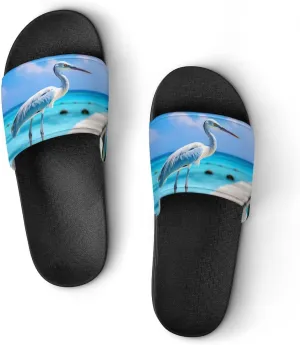 Coastal Stork Crane Home Slipper PVC Open Toe Shower Shoes Non-Slip Bathroom Sandals Pool Sandals for Men Women