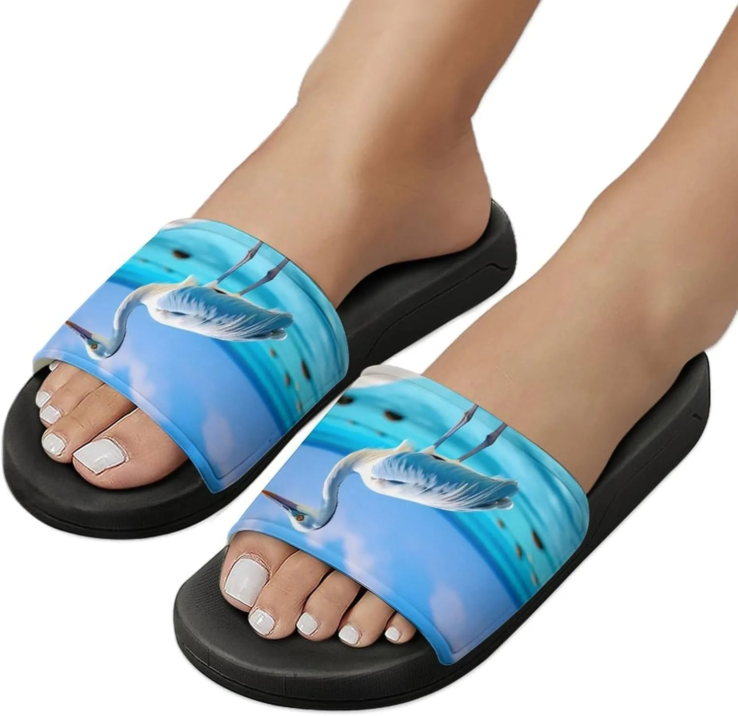 Coastal Stork Crane Home Slipper PVC Open Toe Shower Shoes Non-Slip Bathroom Sandals Pool Sandals for Men Women