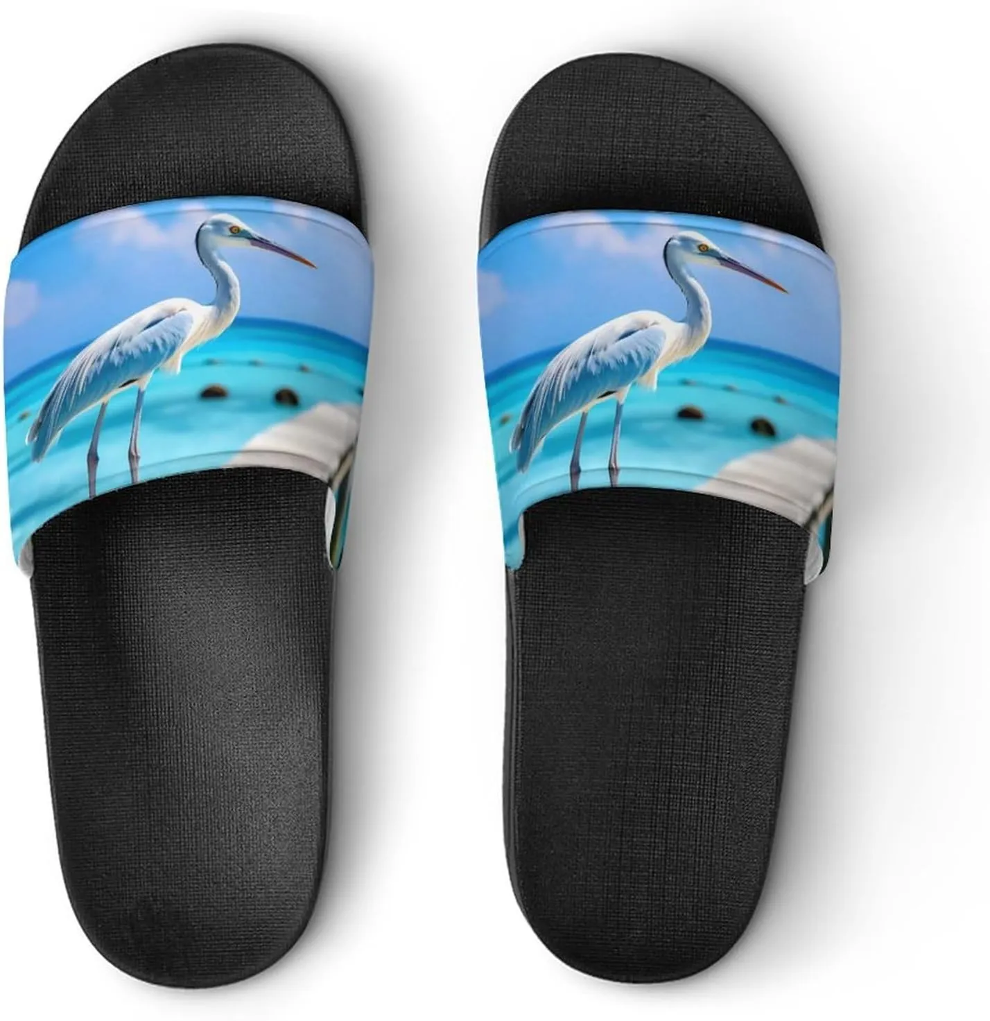 Coastal Stork Crane Home Slipper PVC Open Toe Shower Shoes Non-Slip Bathroom Sandals Pool Sandals for Men Women