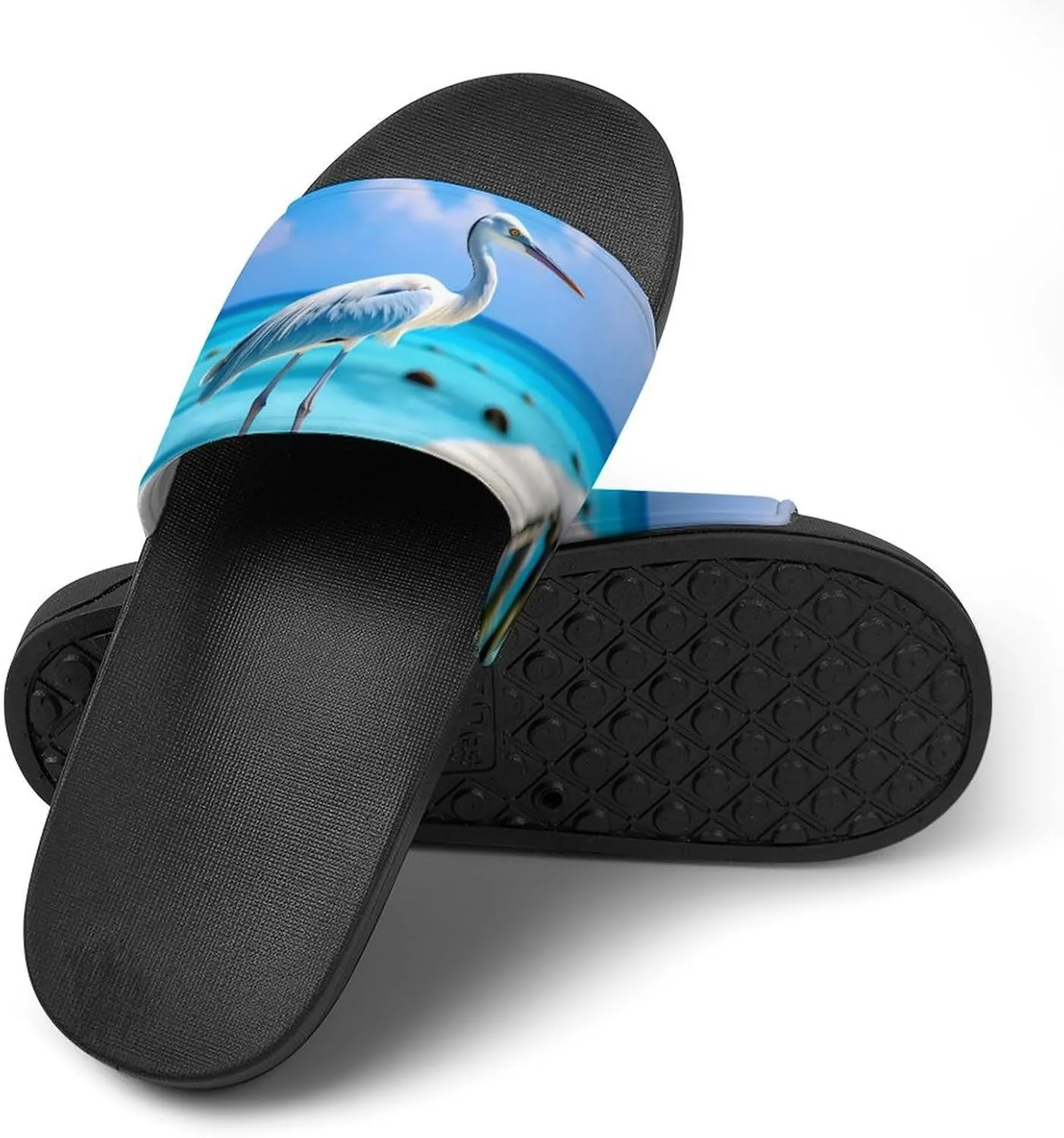 Coastal Stork Crane Home Slipper PVC Open Toe Shower Shoes Non-Slip Bathroom Sandals Pool Sandals for Men Women