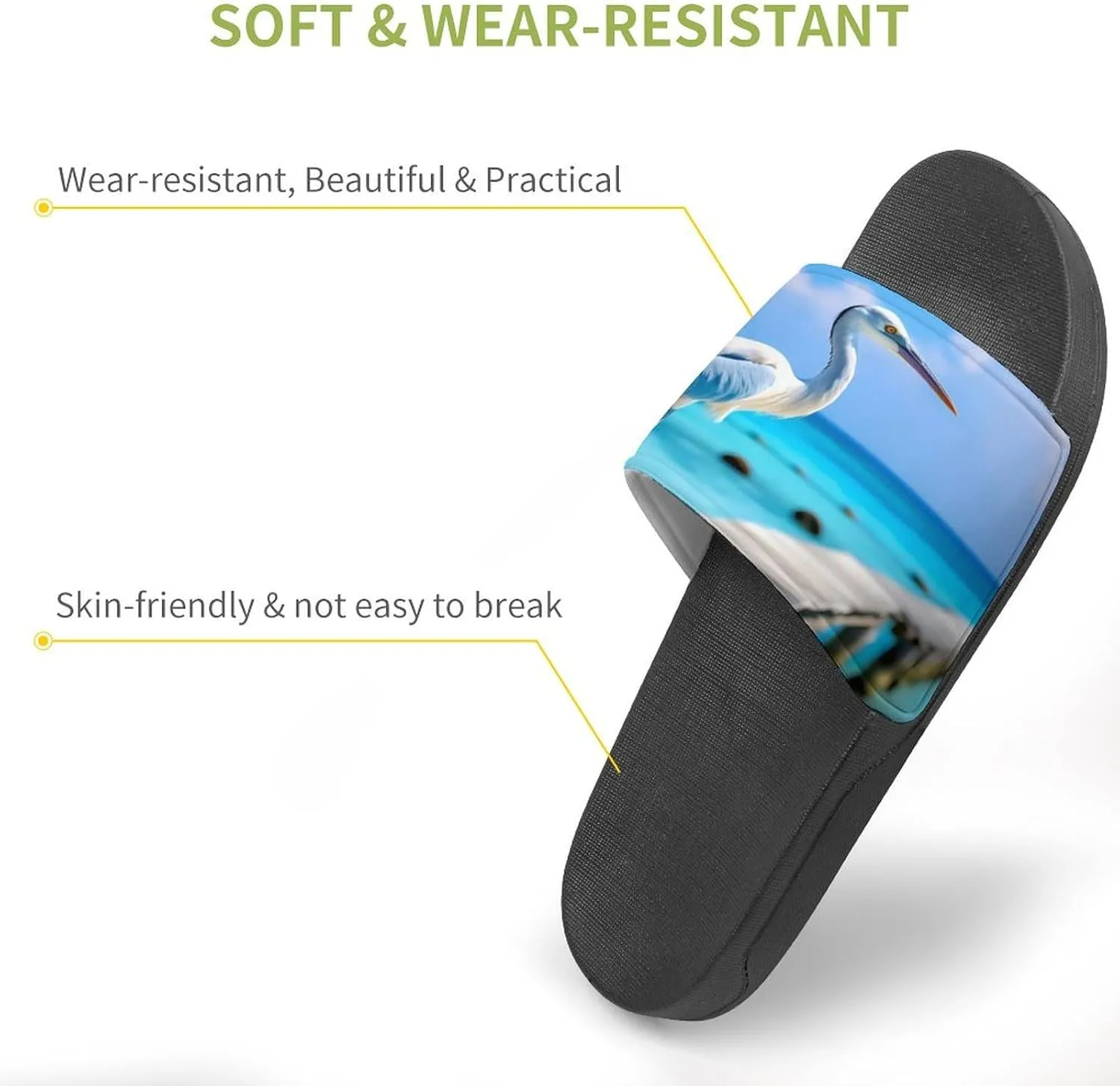 Coastal Stork Crane Home Slipper PVC Open Toe Shower Shoes Non-Slip Bathroom Sandals Pool Sandals for Men Women