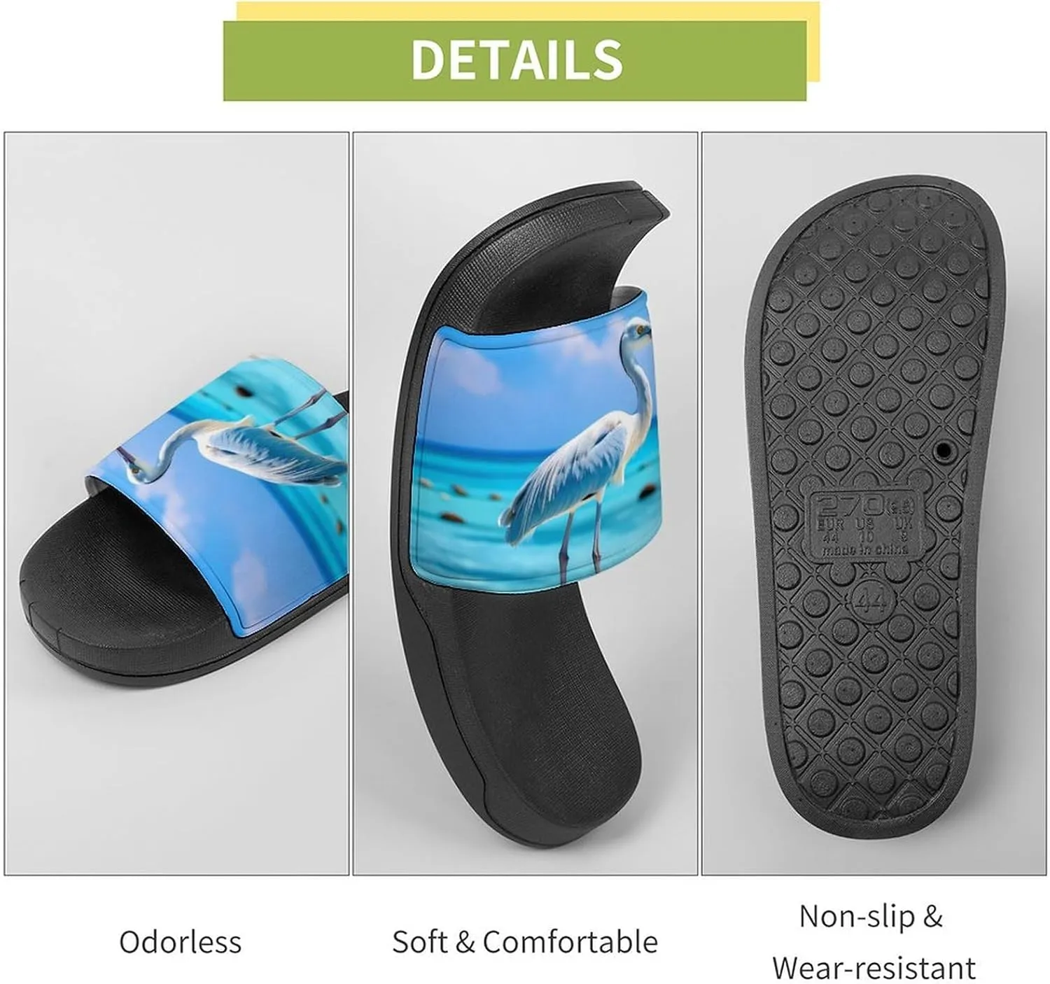 Coastal Stork Crane Home Slipper PVC Open Toe Shower Shoes Non-Slip Bathroom Sandals Pool Sandals for Men Women