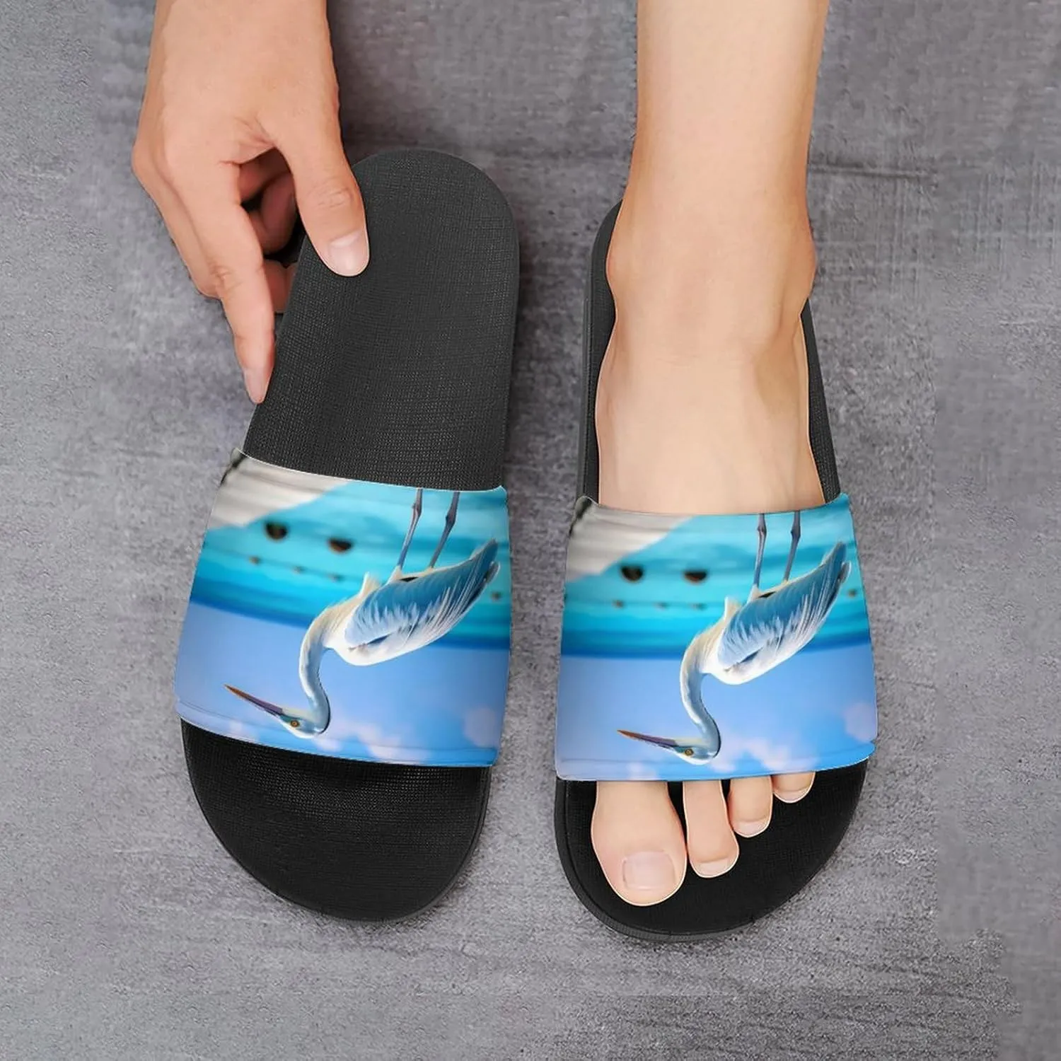 Coastal Stork Crane Home Slipper PVC Open Toe Shower Shoes Non-Slip Bathroom Sandals Pool Sandals for Men Women