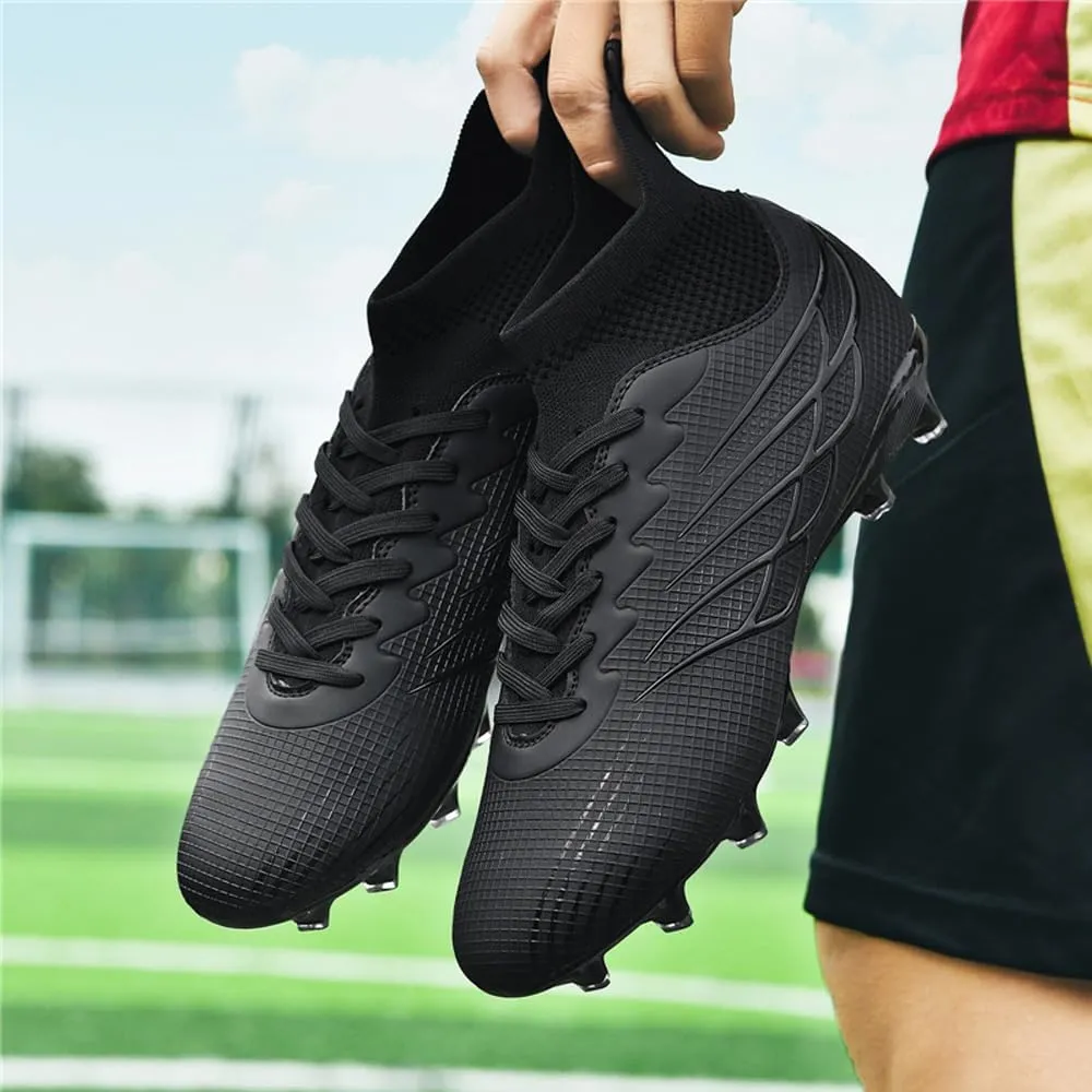 Comfortable Futsal Cleats for Men Turf - High Top Soccer Spikes Shoes for Outdoor - Youth Non Slip Football Boots