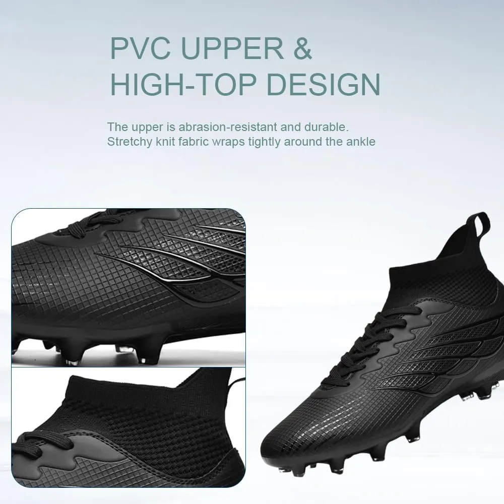 Comfortable Futsal Cleats for Men Turf - High Top Soccer Spikes Shoes for Outdoor - Youth Non Slip Football Boots
