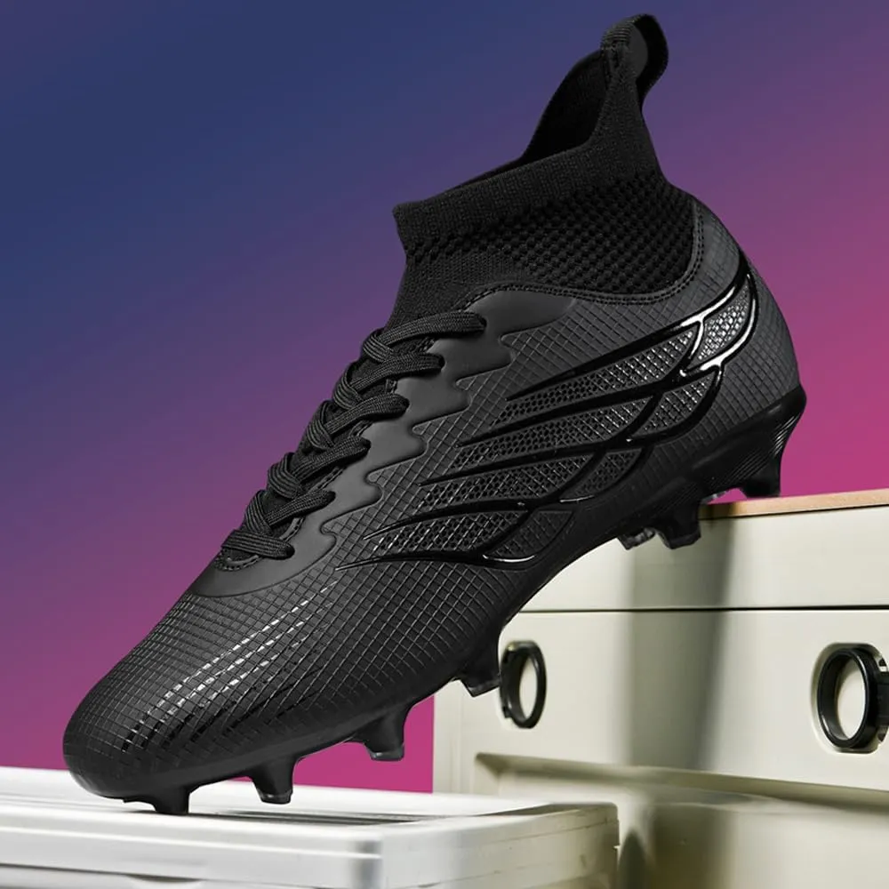 Comfortable Futsal Cleats for Men Turf - High Top Soccer Spikes Shoes for Outdoor - Youth Non Slip Football Boots