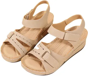 Comfortable Low Heel Sandals for Women Wedge Platform Summer Ankle Strap Open Toe Leather Sandal with Adjustable Straps And Arch Support Casual Walking Shoes