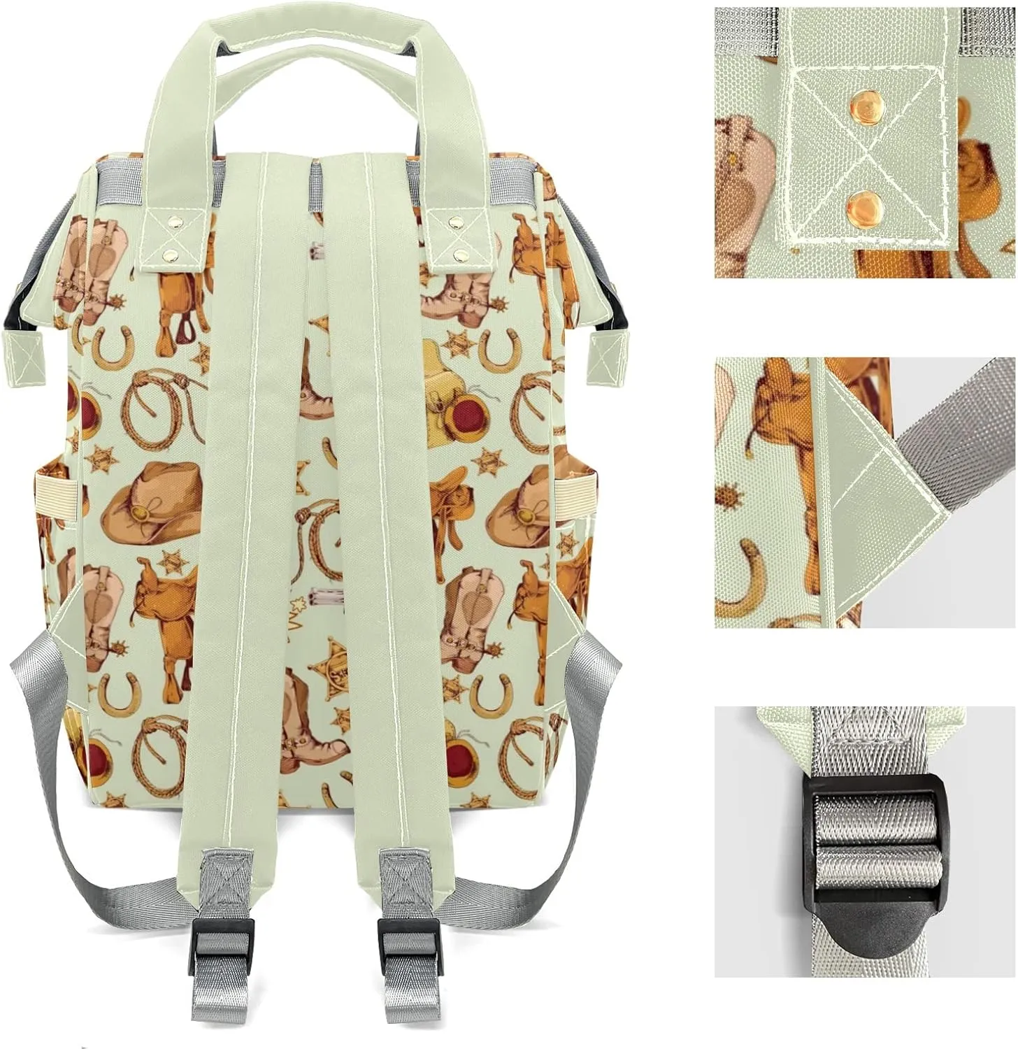 Cool Cowboy Hats Boots Personalized Large Capacity Diaper Bags,Custom Name Backpack Casual Daypack Bag Nappy Bag Gifts