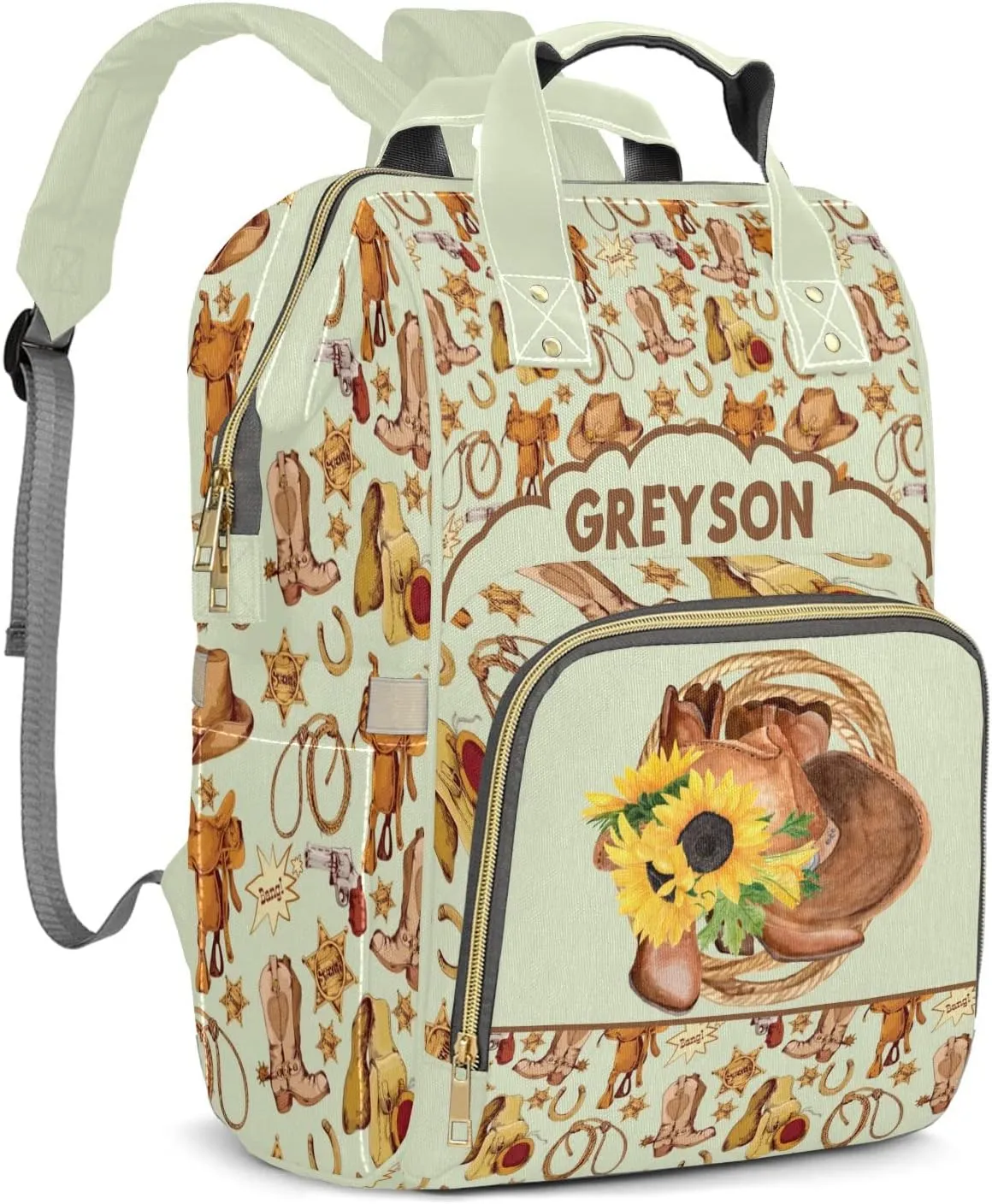 Cool Cowboy Hats Boots Personalized Large Capacity Diaper Bags,Custom Name Backpack Casual Daypack Bag Nappy Bag Gifts