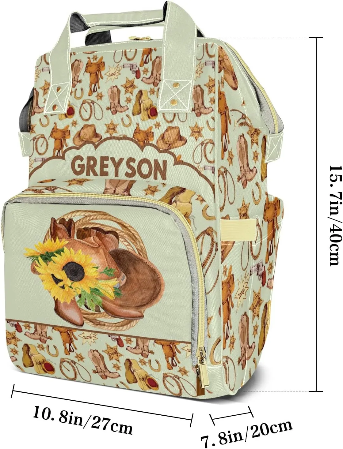 Cool Cowboy Hats Boots Personalized Large Capacity Diaper Bags,Custom Name Backpack Casual Daypack Bag Nappy Bag Gifts