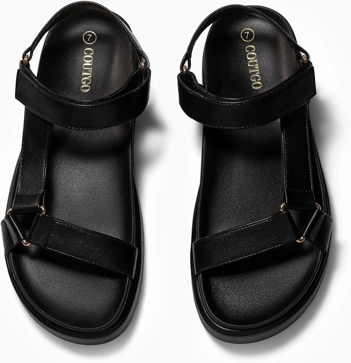 Coutgo Womens Platform Sandals Comfortable Arch Support Footbed Adjustable Ankle Strap Summer Beach Flat Sandals