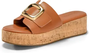 Coutgo Womens Platform Sandals Cork Beach Slip on Wedges Metal Buckle Slides Open Toe Summer Shoes