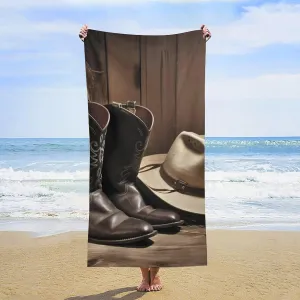Cowboy Black Hat Western Boots Beach Towel 31"X63" Oversized Beach Towels Lightweight Sand Free Pool Towel Quick Dry Absorbent Bath Towels Vacation Essentials for Women