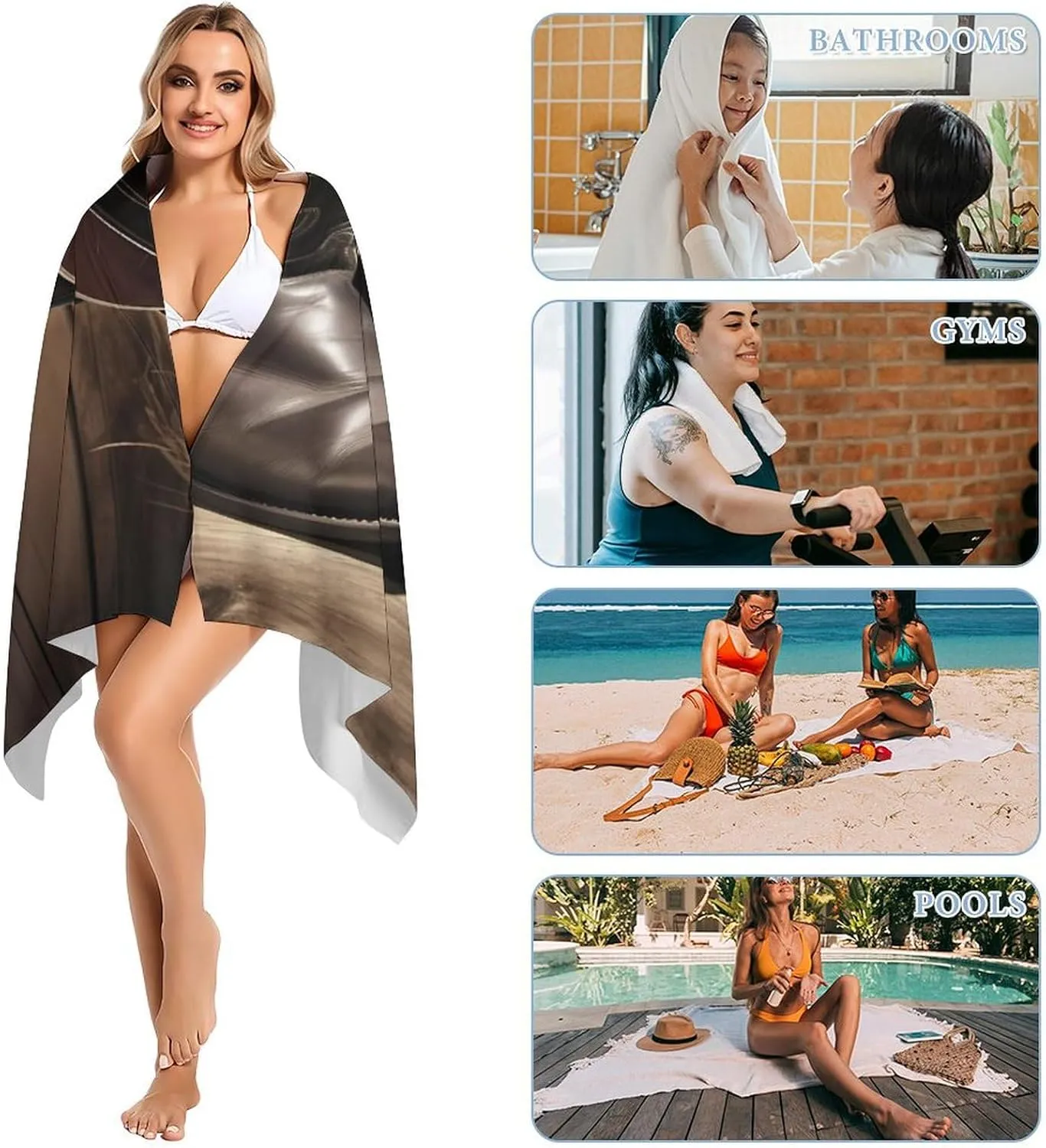 Cowboy Black Hat Western Boots Beach Towel 31"X63" Oversized Beach Towels Lightweight Sand Free Pool Towel Quick Dry Absorbent Bath Towels Vacation Essentials for Women