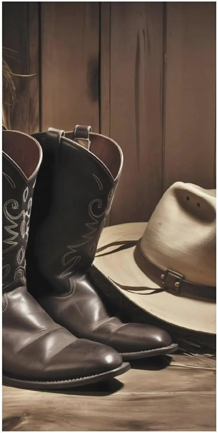 Cowboy Black Hat Western Boots Beach Towel 31"X63" Oversized Beach Towels Lightweight Sand Free Pool Towel Quick Dry Absorbent Bath Towels Vacation Essentials for Women