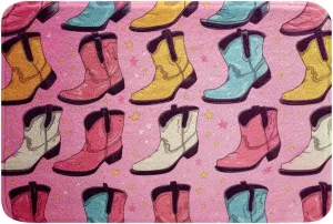Cowboy Boots for Woman 16"X 24" Bathroom Rug Colorful Cowgirl Boots Bath Mat,Stars Glitter Decorations Doormats Floor Mats Western Themed Non Slip Bath Rug, for Kids Boys Girls Bedroom Decor