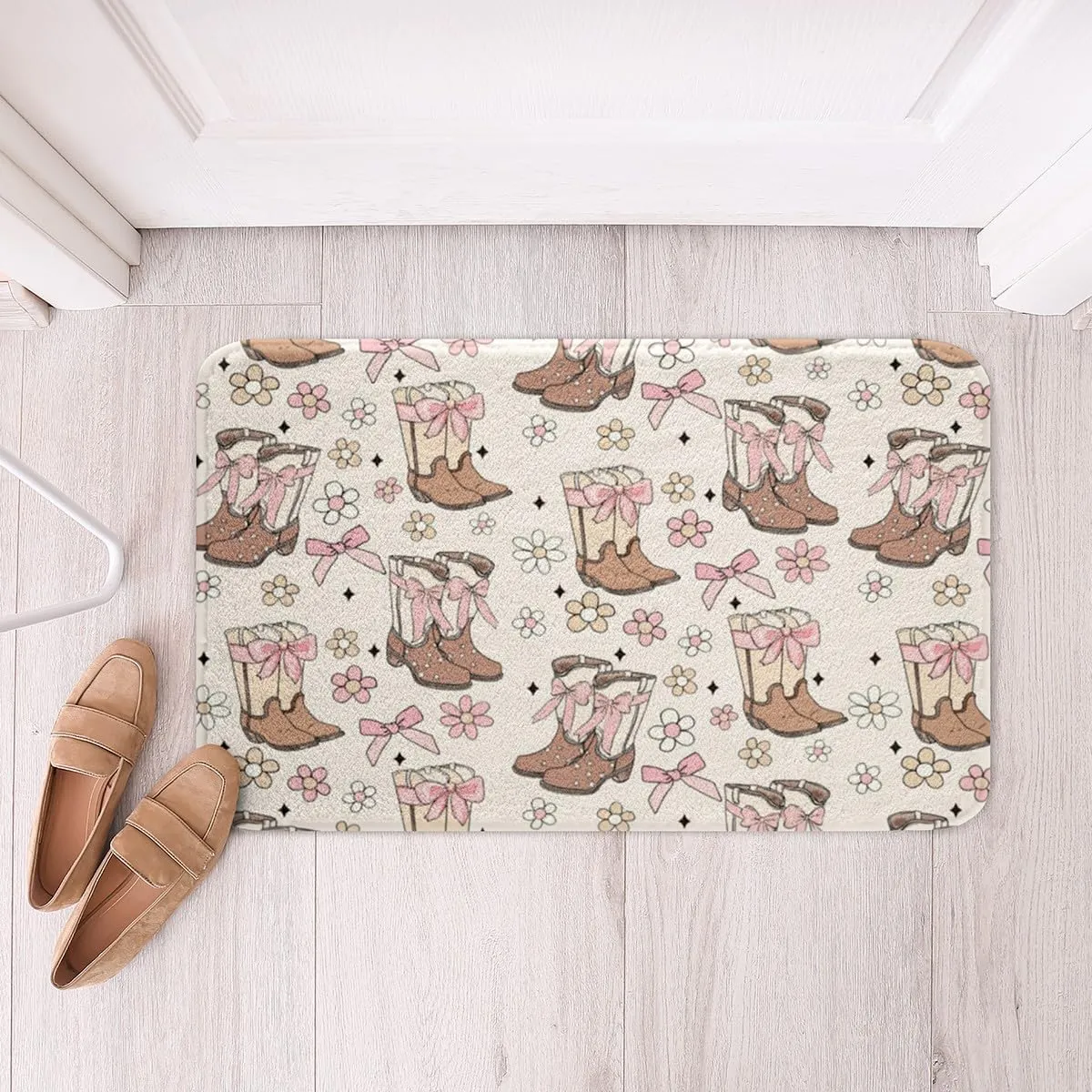 Cowgirl 16"X 24" Doormats Floor Mats Western Girls Hat Bath Mat for Girls Pink Cowboy Boots Skull Bathroom Rugs Cute Glitter Starry Entryway Rug for Kids Boys Woman Teens Bathroom Decor