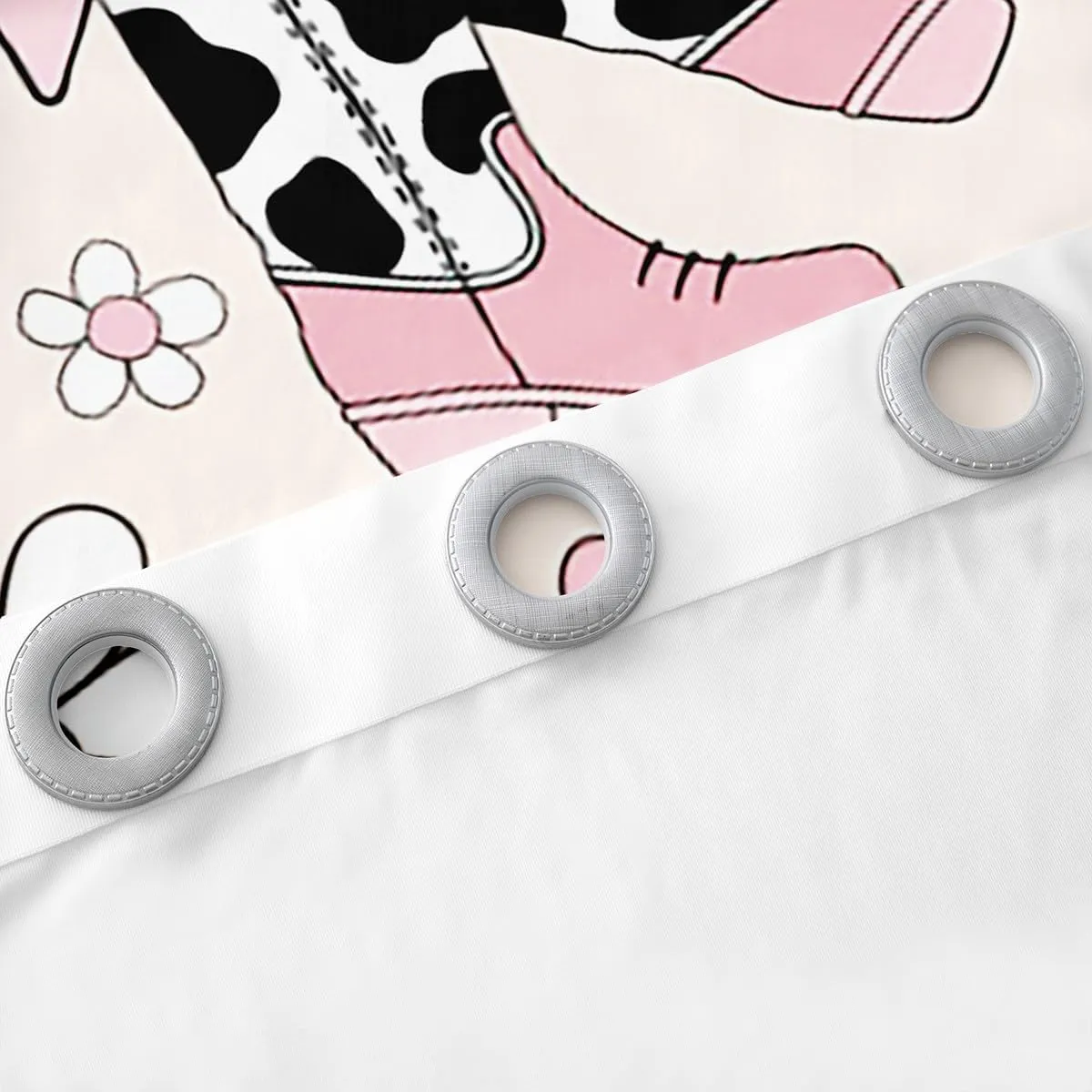 Cowgirl Boots Curtains for Bedroom 52Wx90L,Daisy Flowers 70s Retro Groovy Cartoon Windows Drapes Block 30%-50% Light,Princess Pink Bowknots Rustic Cowhide Window Treatment,2 Panels