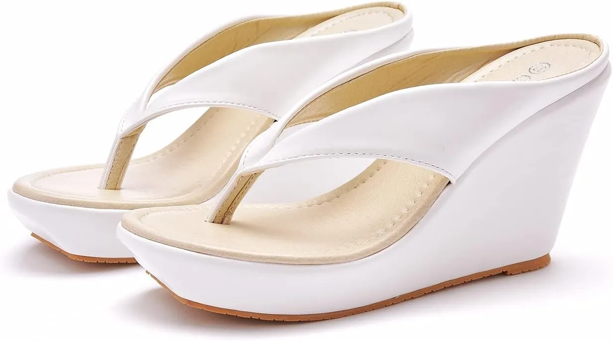 Crystal Queen Women Beach Sandals Platform Wedges Sandals High Heels Wedges Slippers Flip Flops White Flip Flops Plus Size