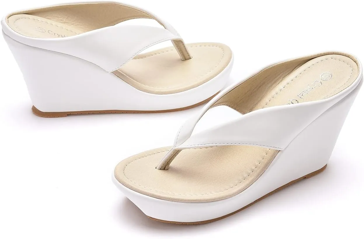 Crystal Queen Women Beach Sandals Platform Wedges Sandals High Heels Wedges Slippers Flip Flops White Flip Flops Plus Size