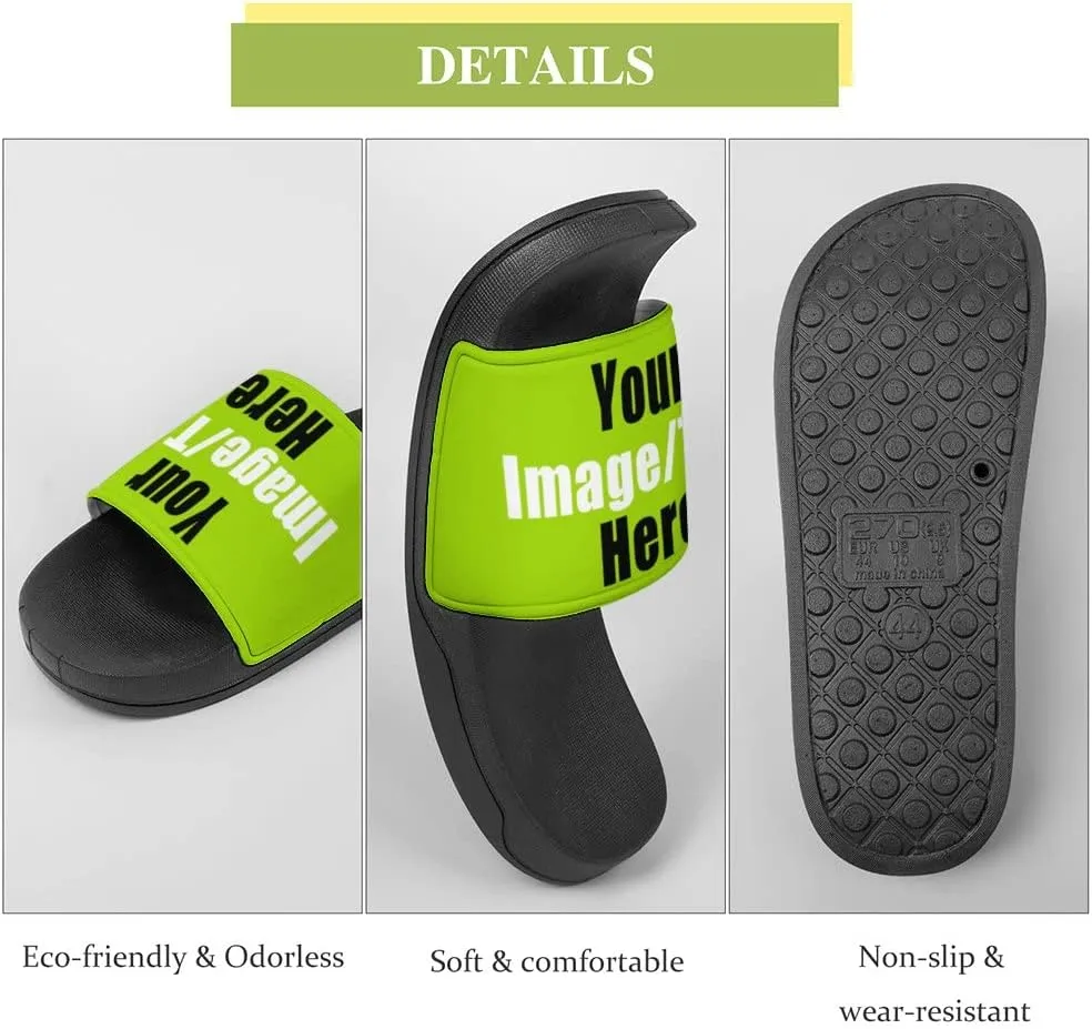 Custom Slides Sandals Personalized Add Your Name Photo Design Sandals Fashion Beach Sandals Comfort Bathroom Shower Shoes Non Slip Indoor Outdoor Water Sandals for Women Men