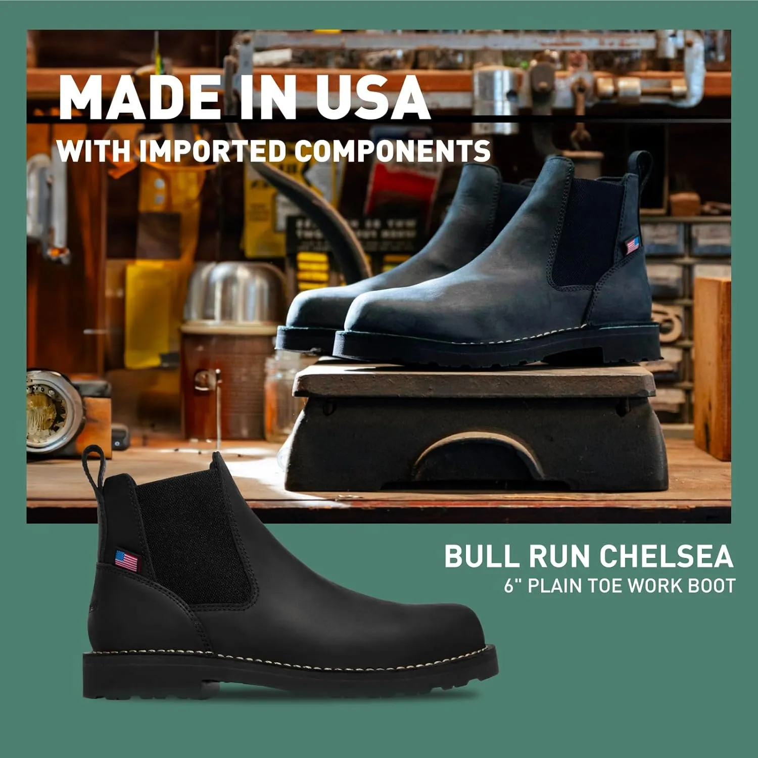 Danner 6” Bull Run Chelsea Work Boots for Men - Oiled Full-Grain Leather Upper with Mesh Lining, 3-Density Cushion Footbed, and Non Slip Wedge Outsole