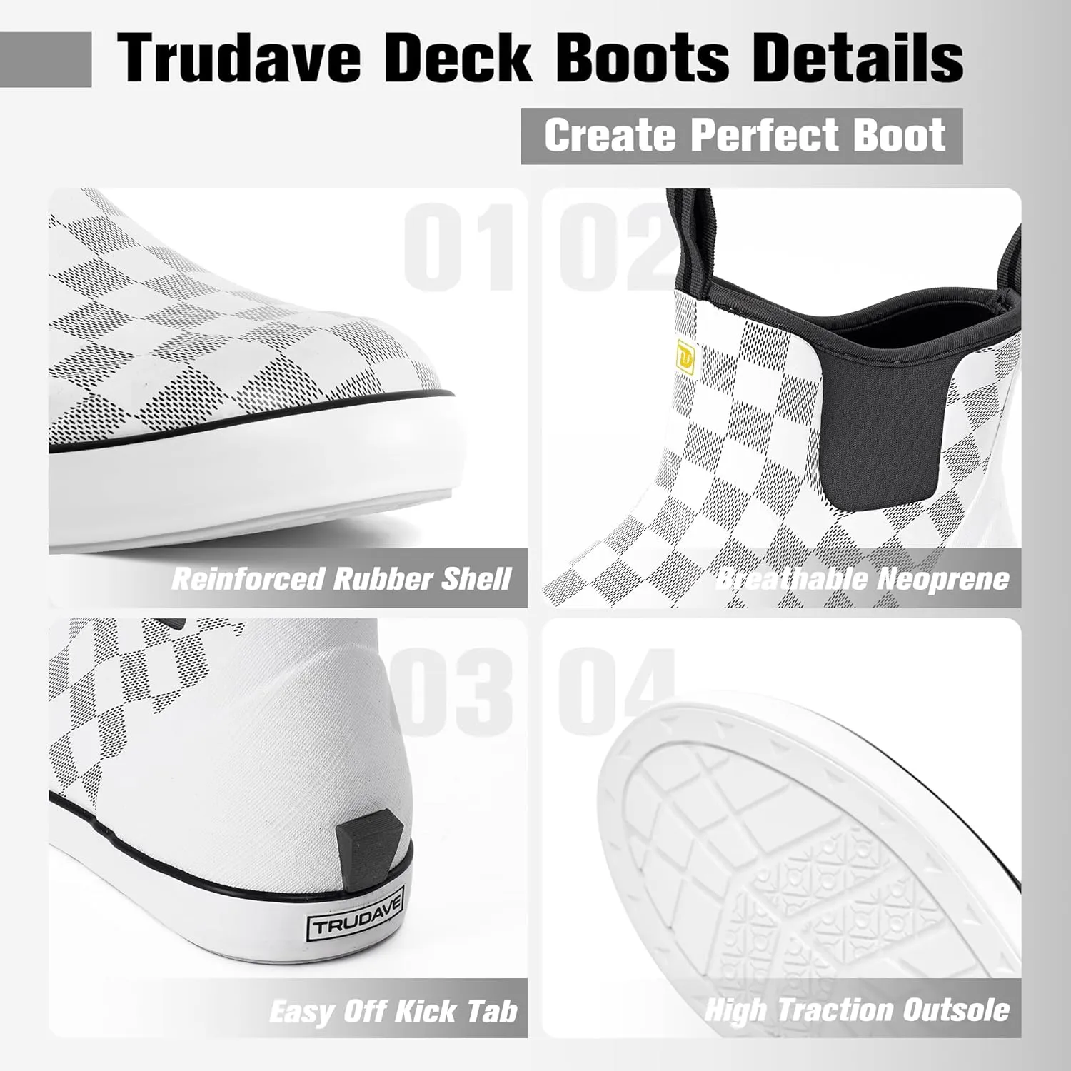 Deck Boots for Men, Men's Waterproof Insulated Reliable Rain Boots, Anti-Slip Ankle Rubber Boots with High-Traction for Fishing Boating, Size 6-14