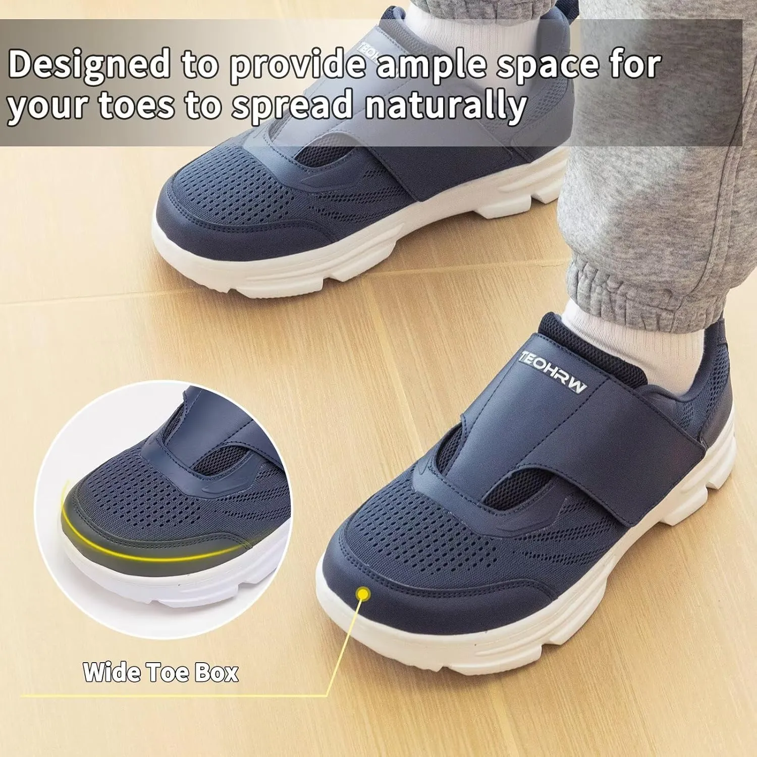 Diabetic Shoes for Men Extra Wide Walking Shoes Swollen Feet Shoes for Neuropathy Adjustable Closure with Arch Support