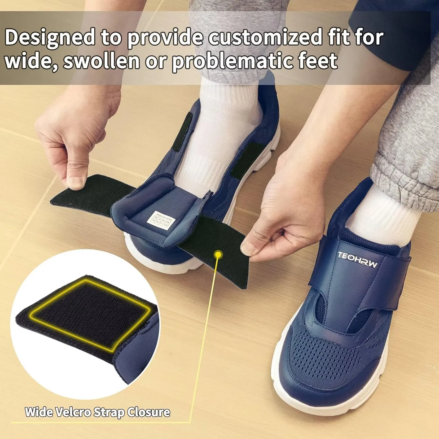 Diabetic Shoes for Men Extra Wide Walking Shoes Swollen Feet Shoes for Neuropathy Adjustable Closure with Arch Support