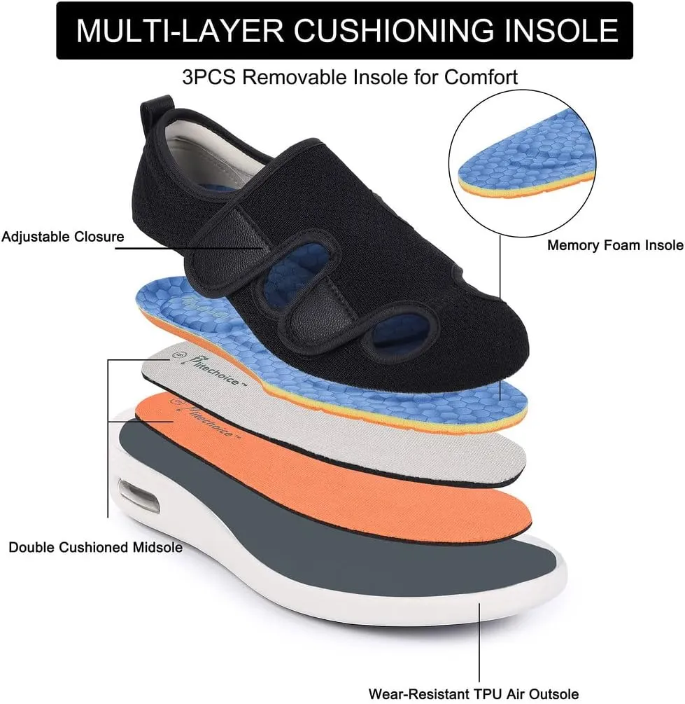 Diabetic Shoes for Women, Women's Wide Width Elderly Shoes, Adjustable Closure Lightweight Breathable, Swollen Feet Walking Edema Sneakers