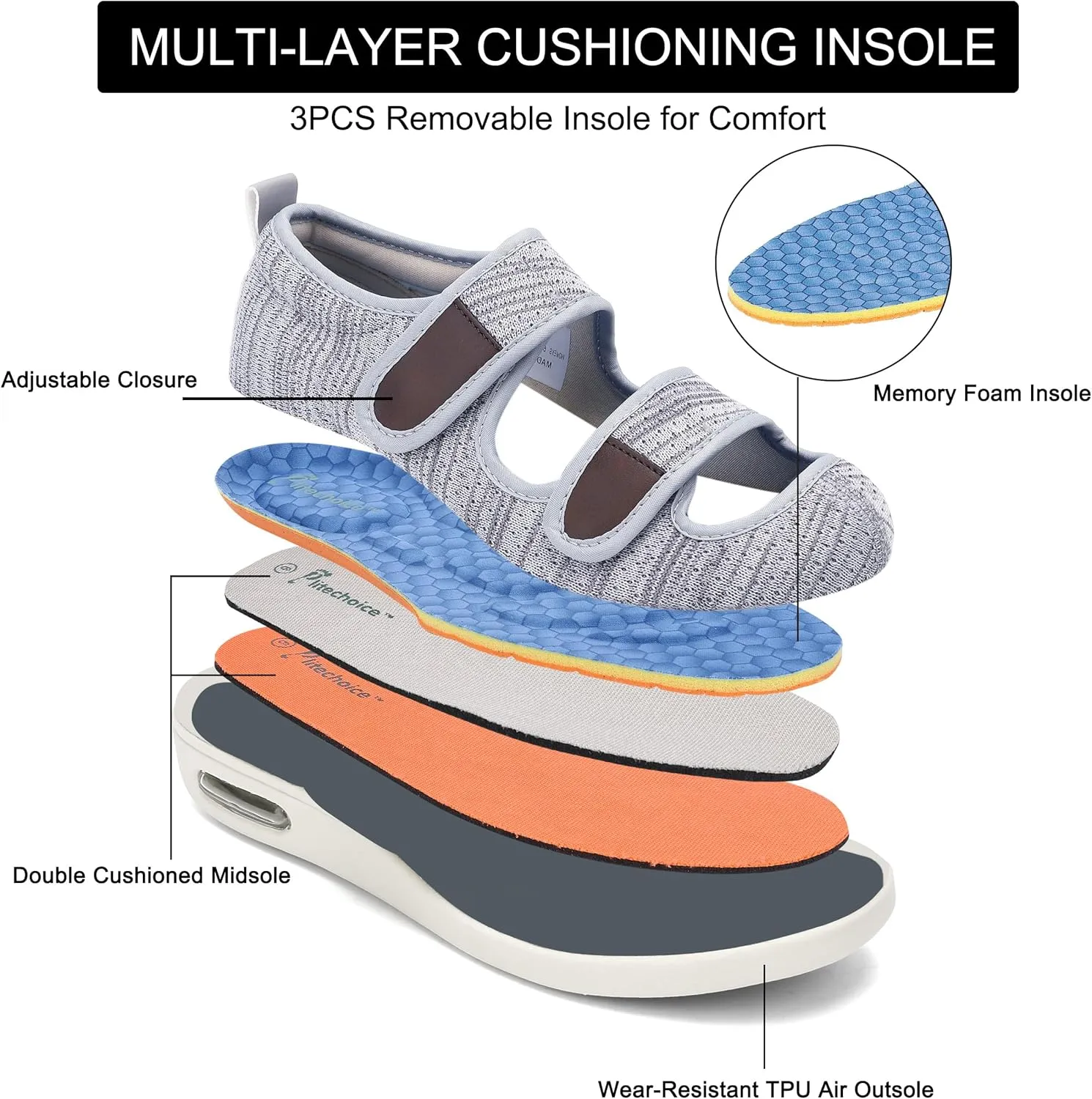 Diabetic Shoes for Women, Women's Wide Width Elderly Shoes, Adjustable Closure Lightweight Breathable, Swollen Feet Walking Edema Sneakers