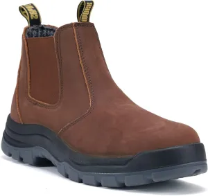 DIIG Work Boots for Men, Soft/Steel Toe Waterproof Working Boots, Slip Resistant Anti-Static Slip-on Safety EH Working Shoes 6 8 9 10 11 12 13 (Brown)