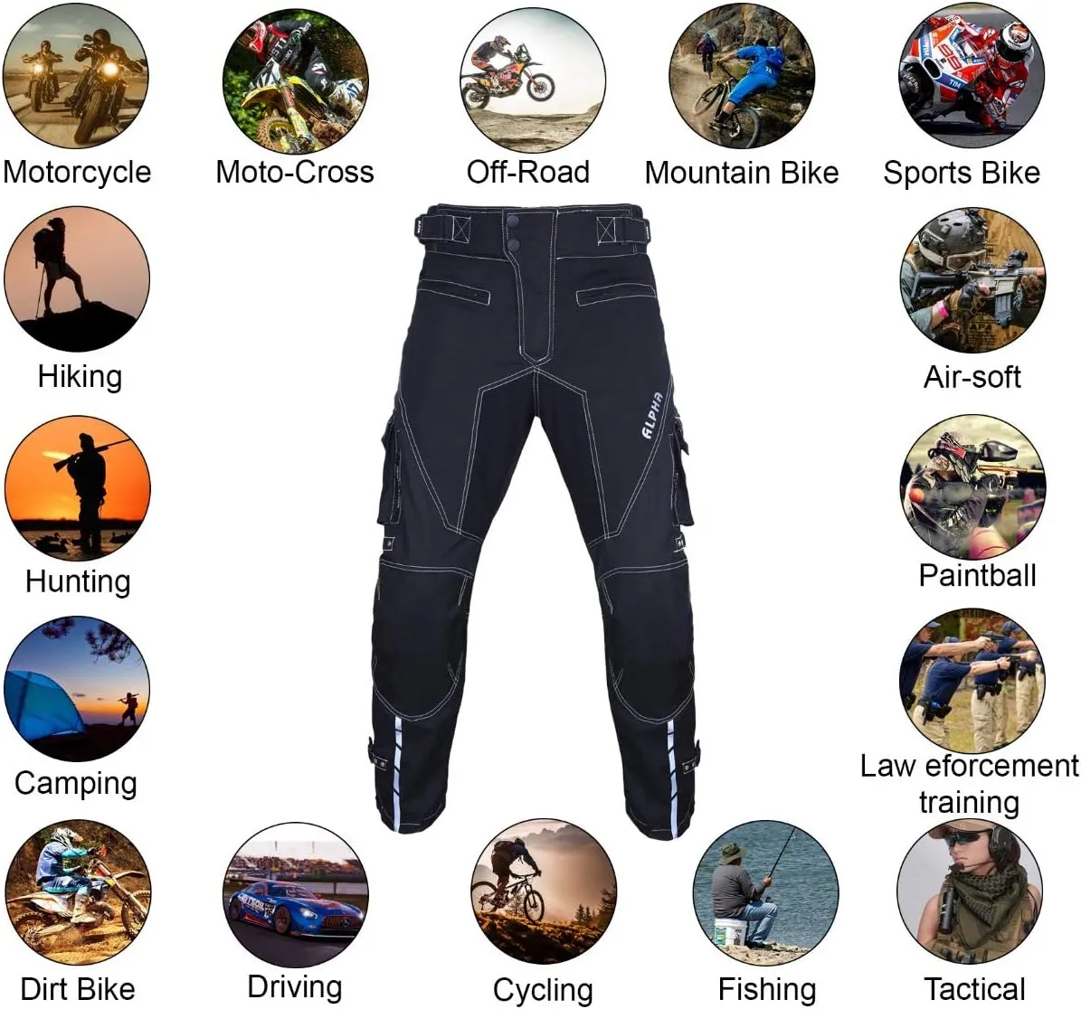 Dirt Bike Motocross Motorcycle Pants for Men hi Vis Armor Riding Racing Dual Sports overpants ATV mx BMX (Black, Waist 34"-36" Inseam 30")
