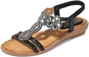 DKCHENH Rhinestone Sandals for Women Flat - Trendy Sparkling Boho Ladies' Flat Sandals,Beautiful Sparkling Boho Ladies' Flat Sandals for Summer.