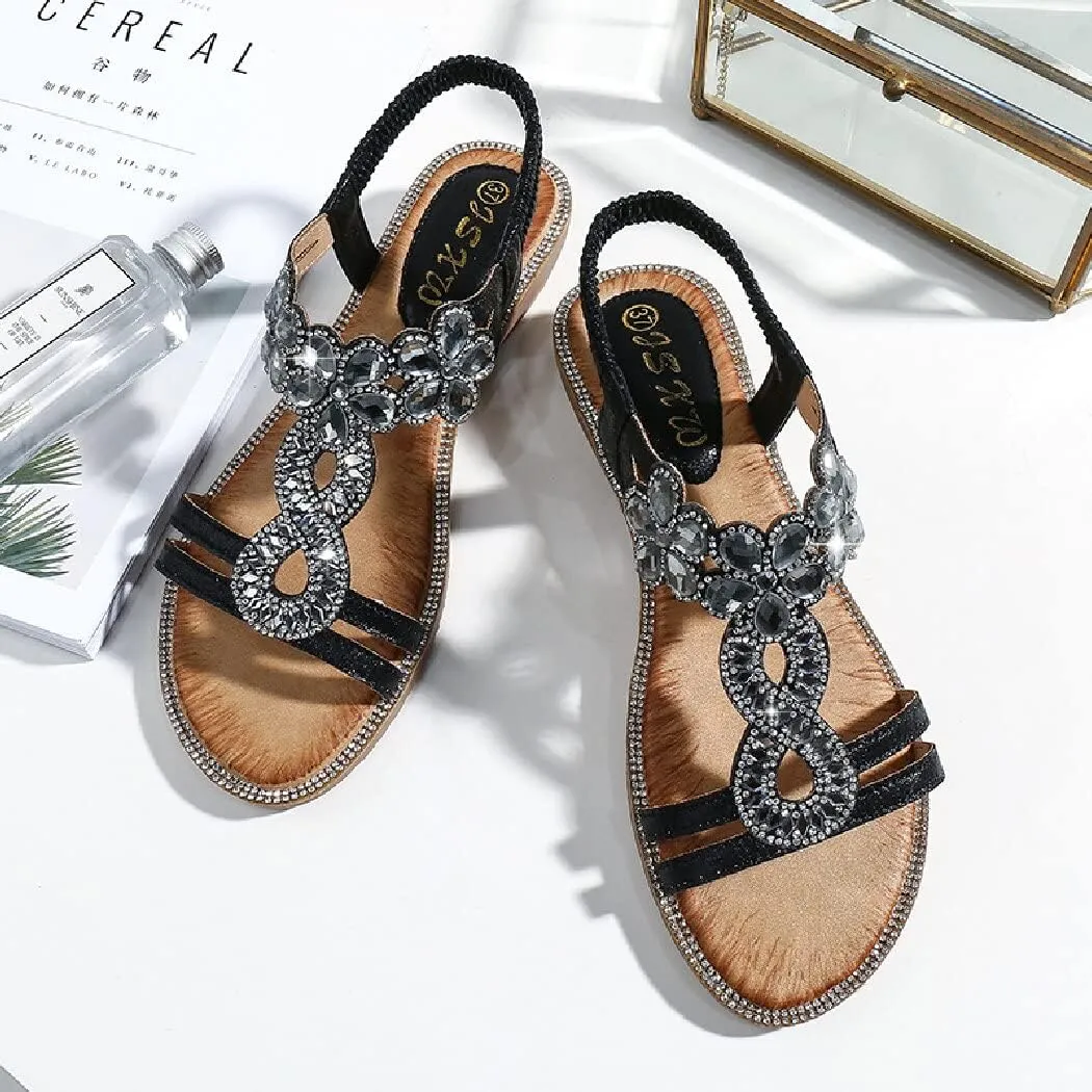 DKCHENH Rhinestone Sandals for Women Flat - Trendy Sparkling Boho Ladies' Flat Sandals,Beautiful Sparkling Boho Ladies' Flat Sandals for Summer.