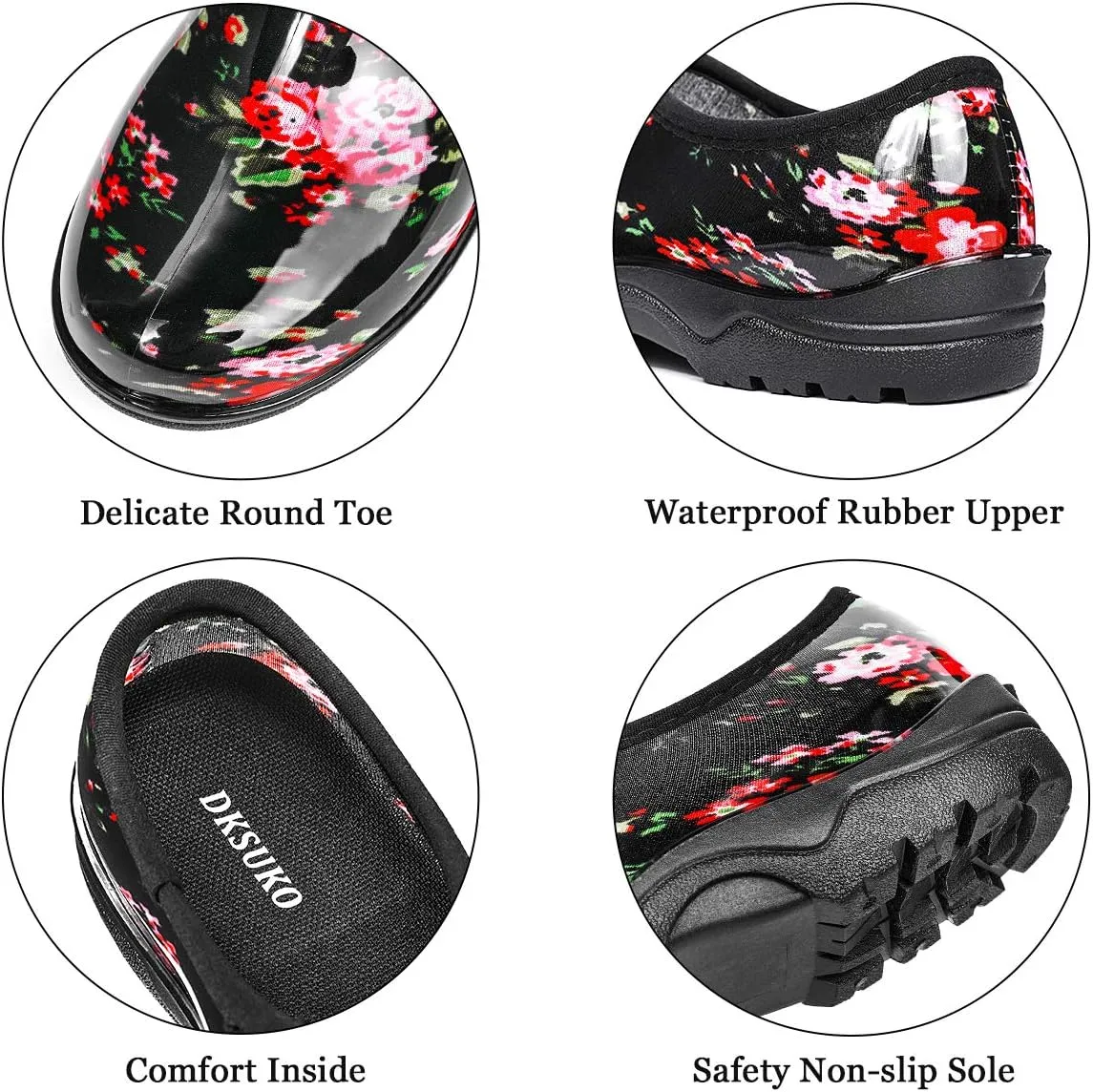 DKSUKO Waterproof Garden Shoe for Women Outdoor Slip-On Rain Boots Short Ankle Work Shoes and Garden Clogs with Comfort Insole