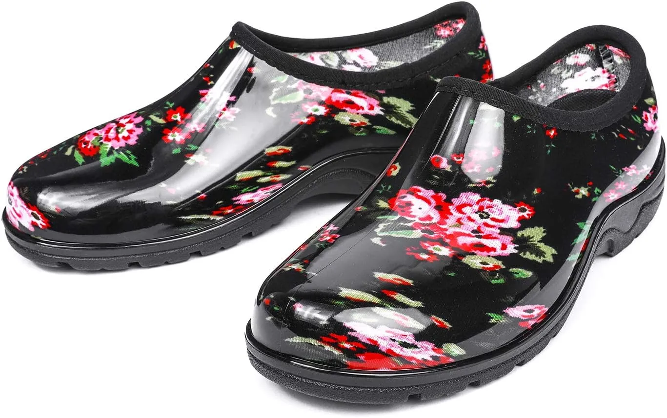 DKSUKO Waterproof Garden Shoe for Women Outdoor Slip-On Rain Boots Short Ankle Work Shoes and Garden Clogs with Comfort Insole