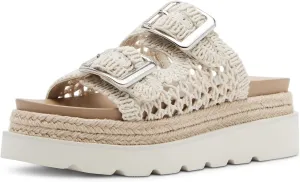 DOEYG Raffia Platform Wedges Sandals for Women Summer Beach Slide Sandals Comfortable Casual Woven Straw Crochet Open Toe Flatform Sandal