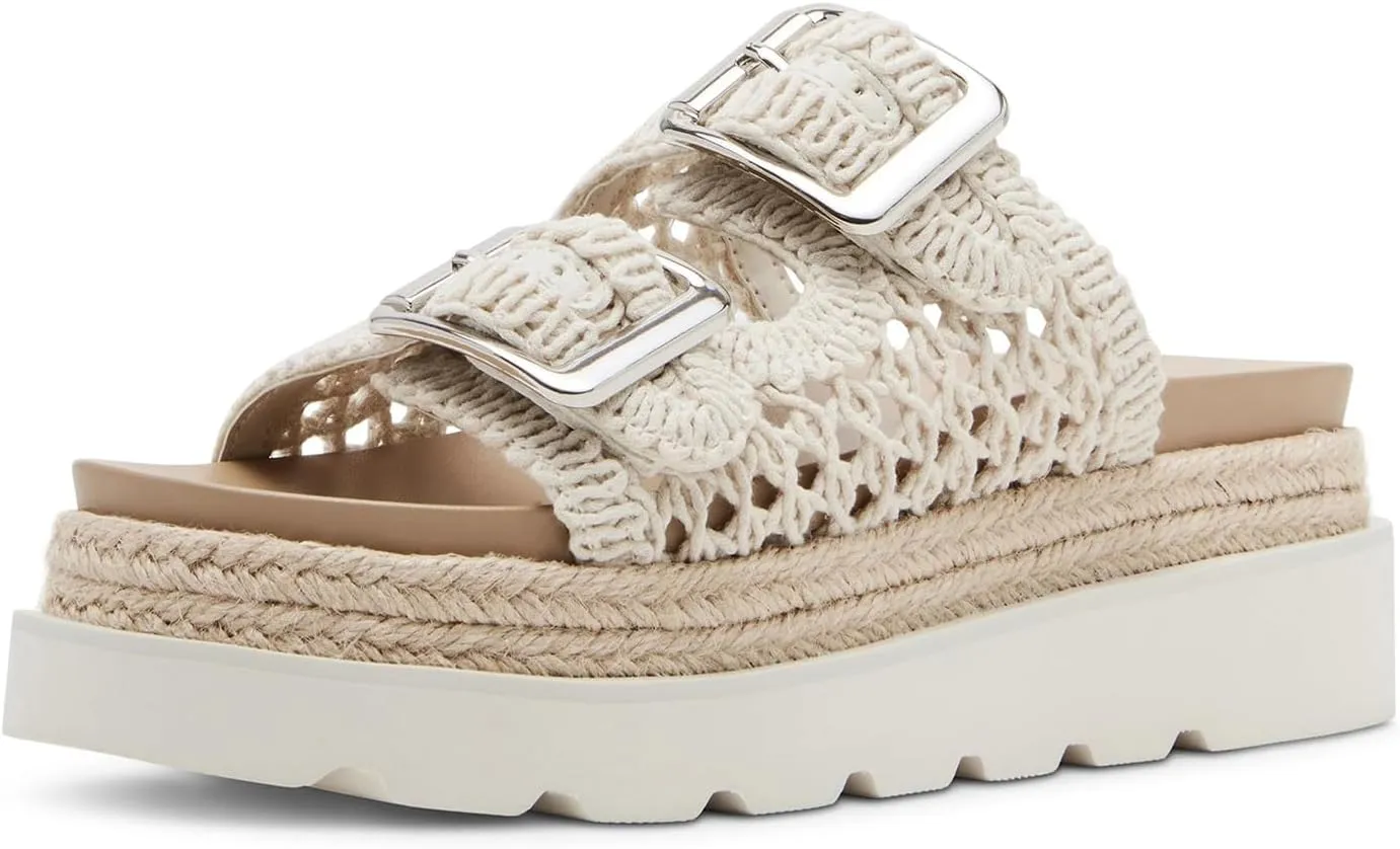 DOEYG Raffia Platform Wedges Sandals for Women Summer Beach Slide Sandals Comfortable Casual Woven Straw Crochet Open Toe Flatform Sandal