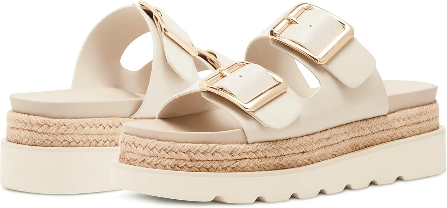 DOEYG Raffia Platform Wedges Sandals for Women Summer Beach Slide Sandals Comfortable Casual Woven Straw Crochet Open Toe Flatform Sandal