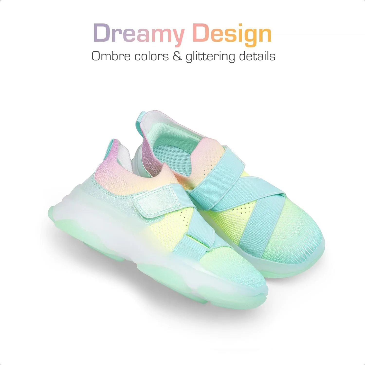 DREAM PAIRS Kids Sneakers Girls Slip-On Shoes Z-Strap Colorful Jelly Sole Walking Shoes
