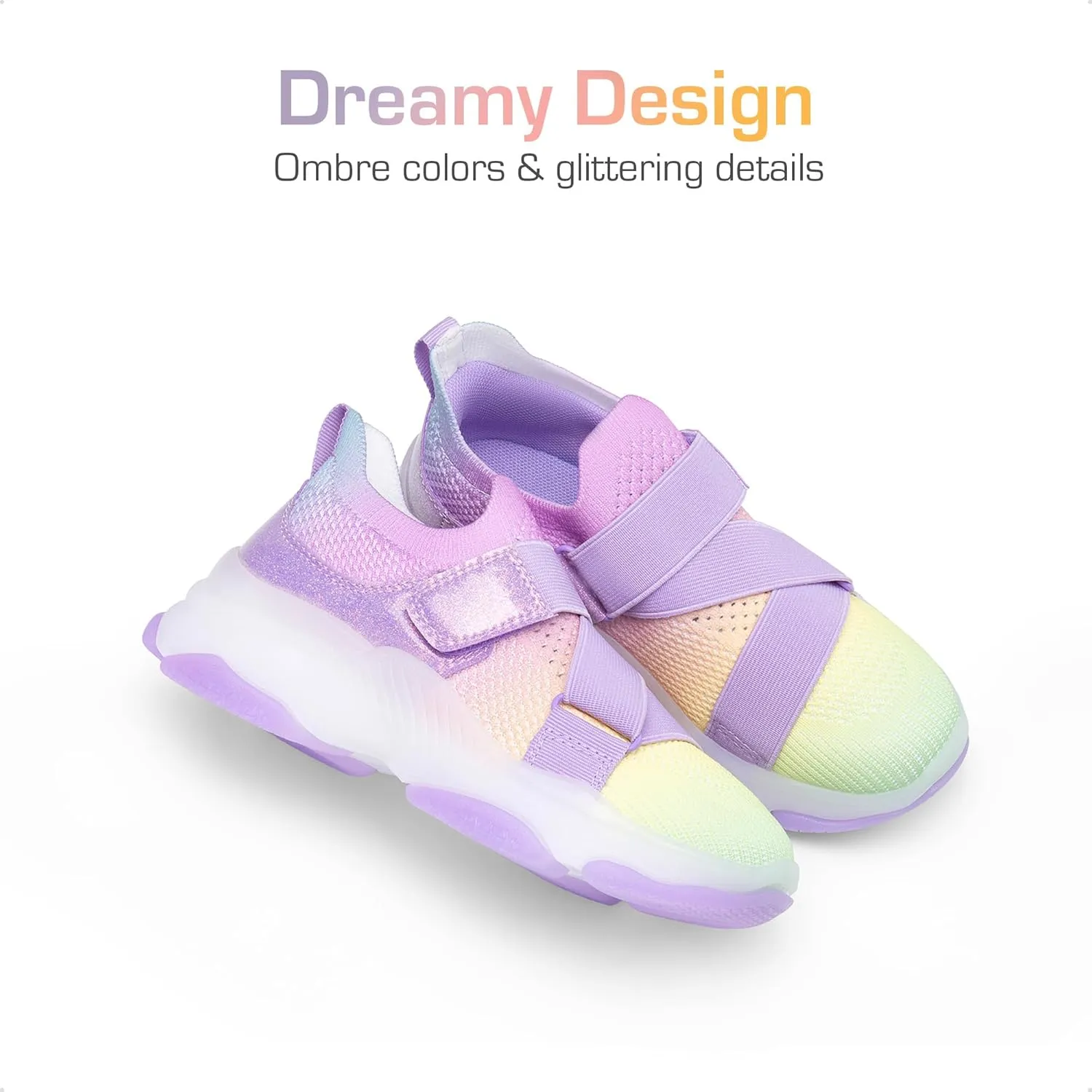 DREAM PAIRS Kids Sneakers Girls Slip-On Shoes Z-Strap Colorful Jelly Sole Walking Shoes