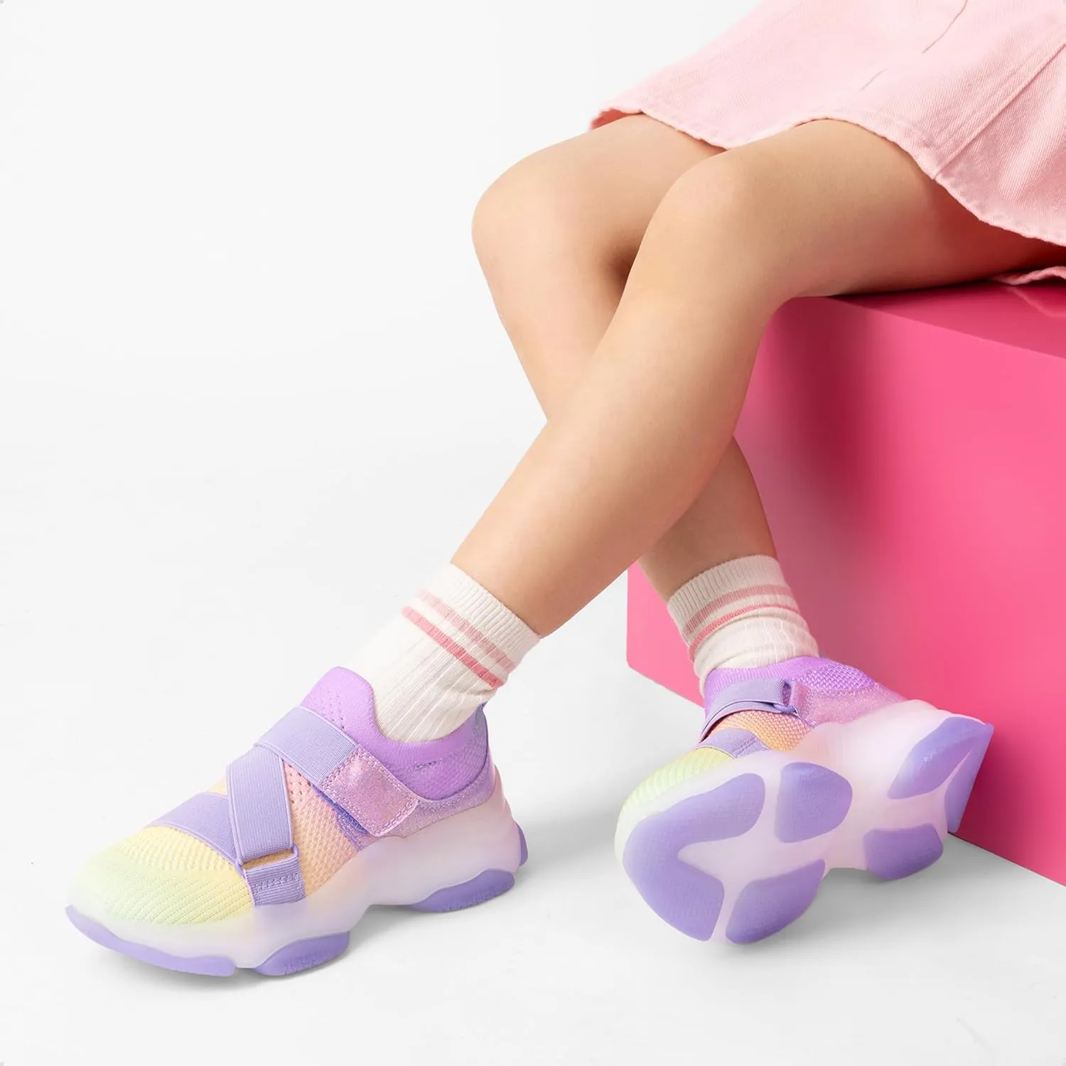DREAM PAIRS Kids Sneakers Girls Slip-On Shoes Z-Strap Colorful Jelly Sole Walking Shoes
