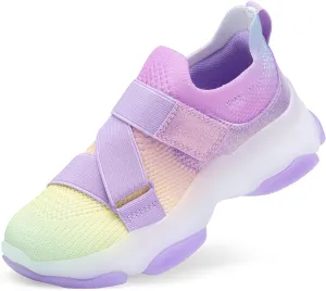 DREAM PAIRS Kids Sneakers Girls Slip-On Shoes Z-Strap Colorful Jelly Sole Walking Shoes
