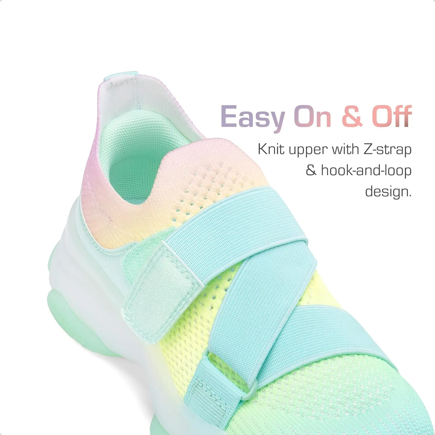 DREAM PAIRS Kids Sneakers Girls Slip-On Shoes Z-Strap Colorful Jelly Sole Walking Shoes