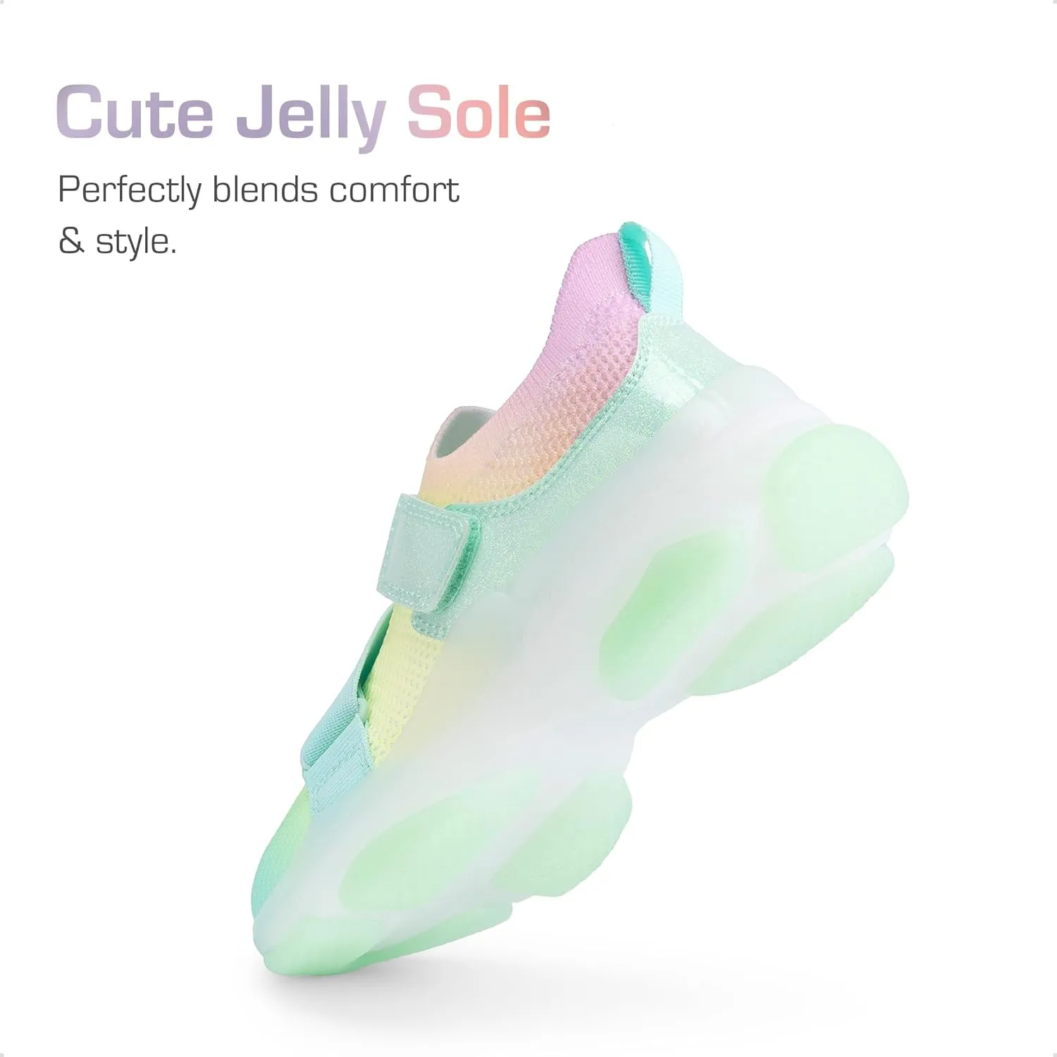 DREAM PAIRS Kids Sneakers Girls Slip-On Shoes Z-Strap Colorful Jelly Sole Walking Shoes