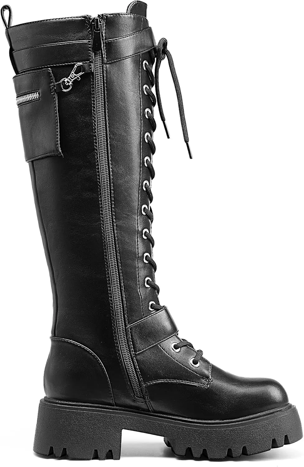 DREAM PAIRS Women's Combat Riding Platform Knee High Boots, Lace Up Fall Lug Sole Gothic Motorcycle Boots with Inside Zipper